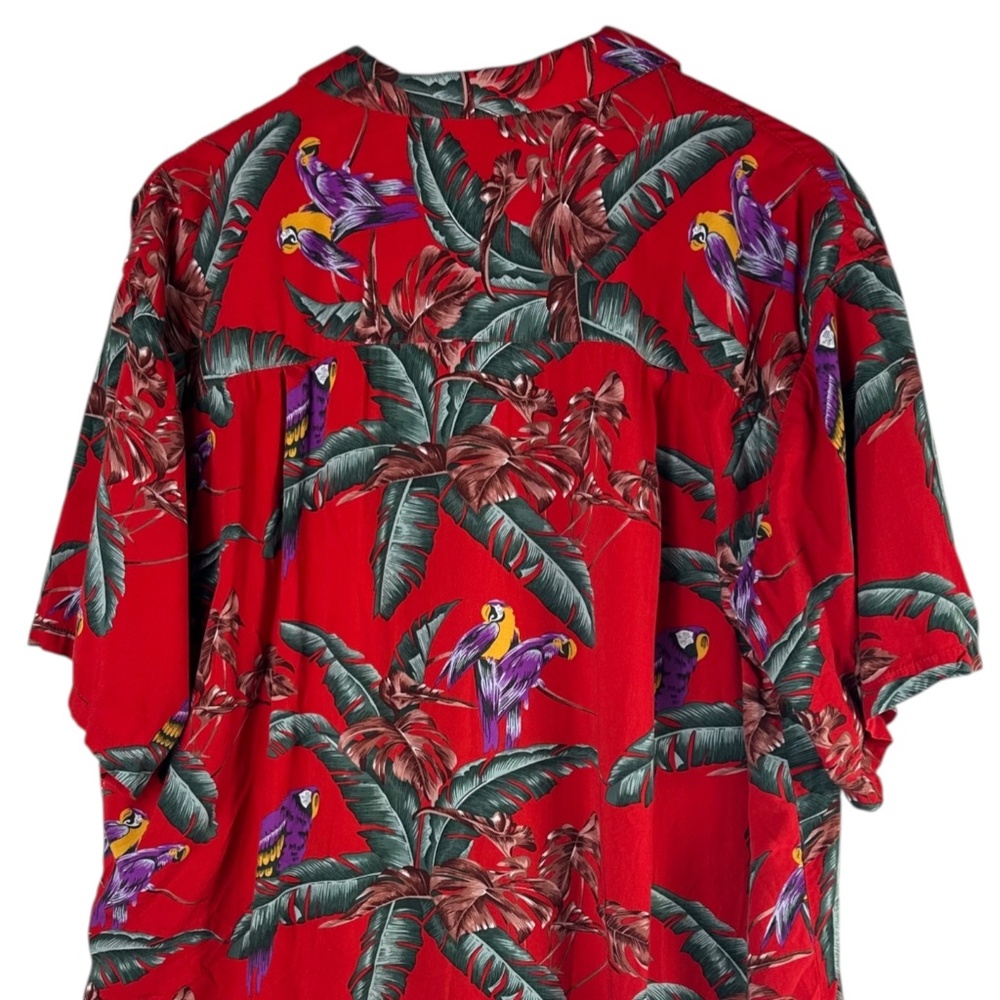 Vtg Paradise Found Magnum PI Hawaiian Shirt Sz Large Red Parrots Birds Tropical - Picture 4 of 6